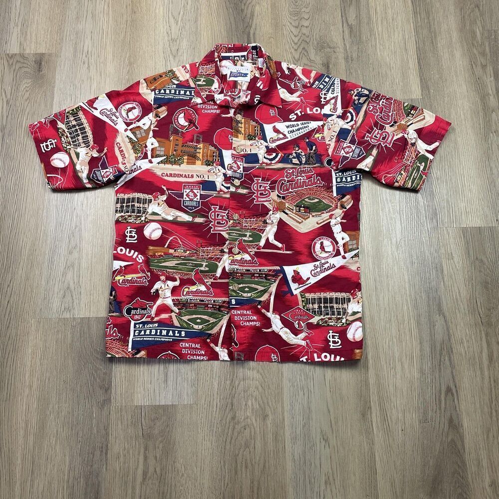 Reyn Spooner Shirt Mens Large Red St Louis Cardinals MLB Baseball Hawaiian